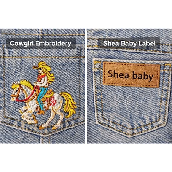Shea Baby Western Cowgirl Denim Overall Dress 12-18M Horse Embroidery Boutique - Picture 3 of 10